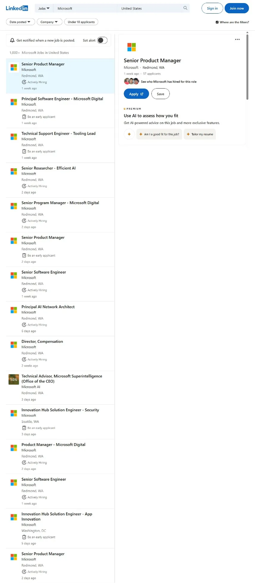 LinkedIn — Job listings rendered by the Web Scraping API