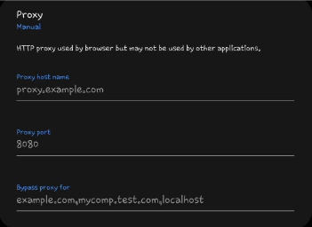 Select Manual and input the proxy address and port number.