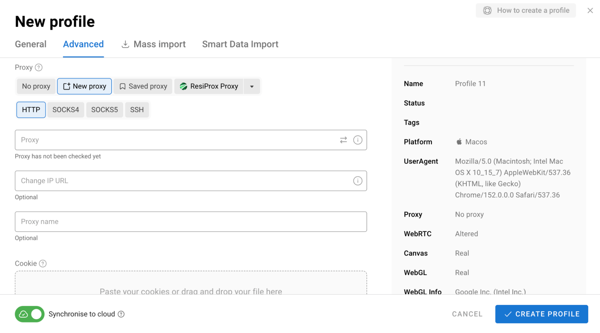 Capture d'écran de l'interface de configuration des paramètres du proxy