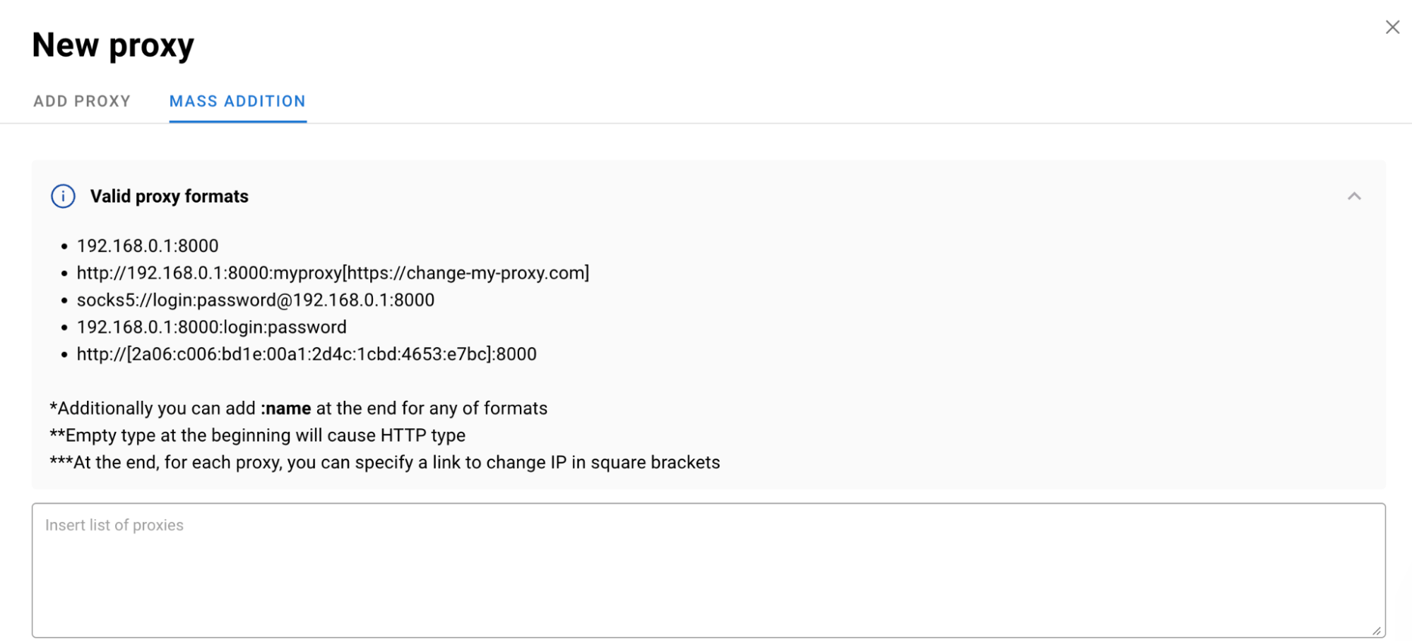 Interface des paramètres du serveur proxy