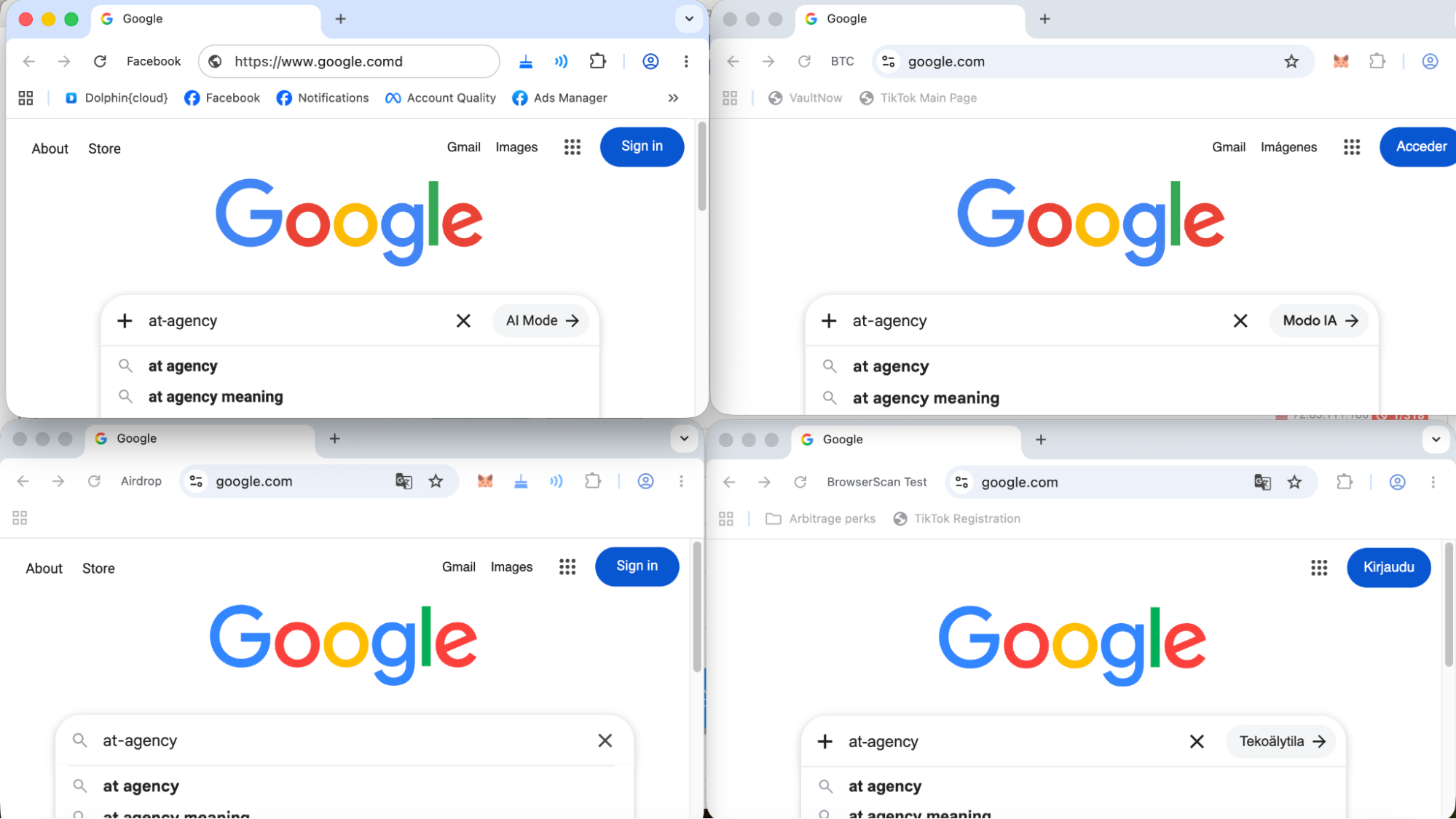 Plusieurs fenêtres de recherche Google sont affichées