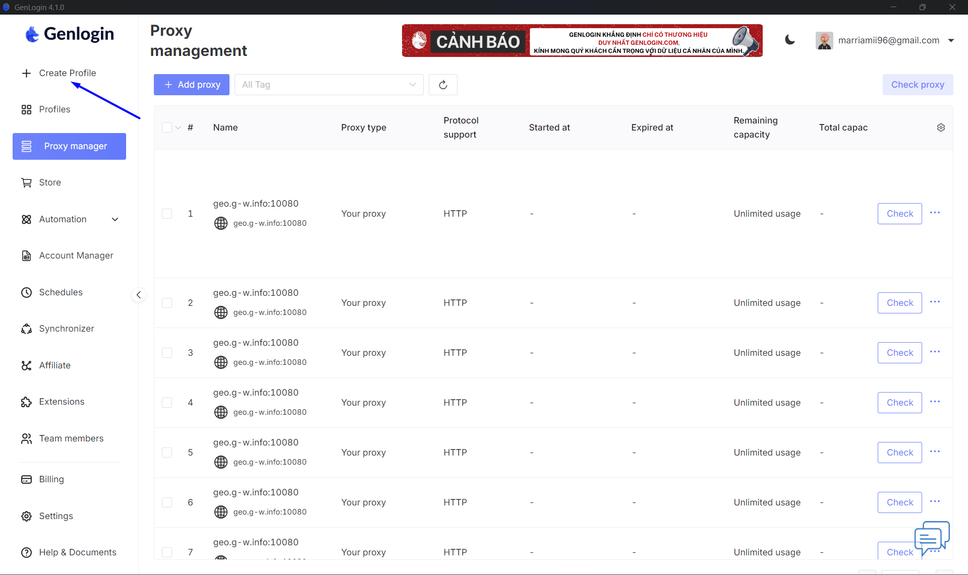 Genlogin create profile