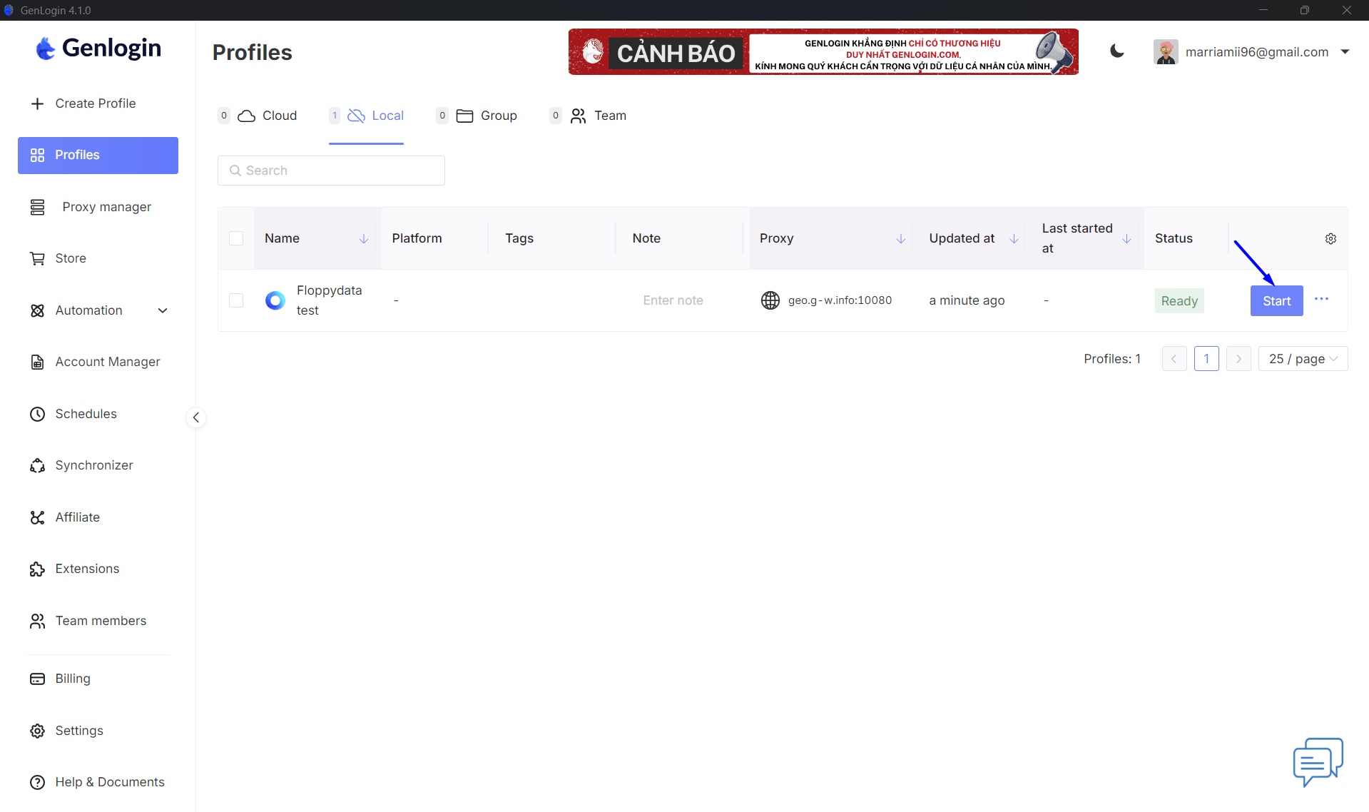 Genlogin launch profile