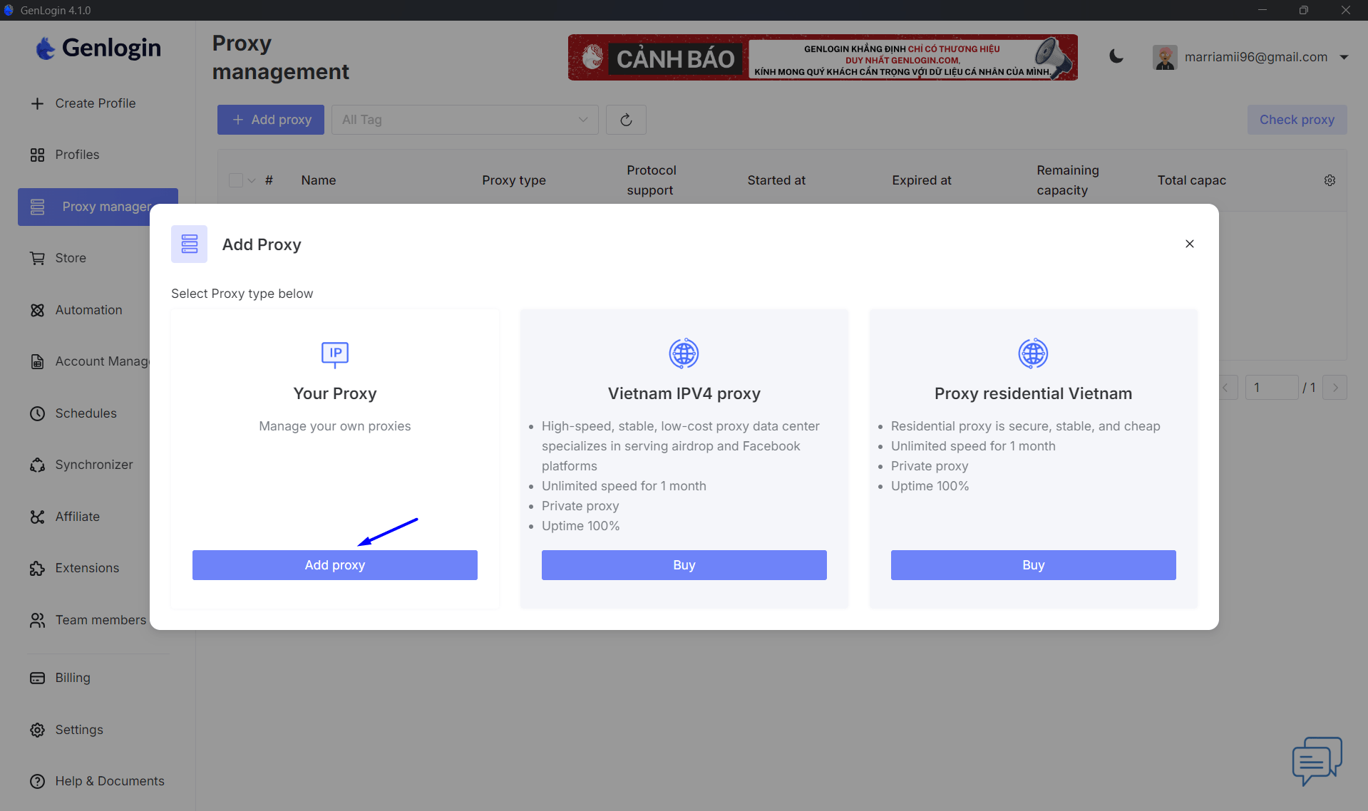 Genlogin proxy settings