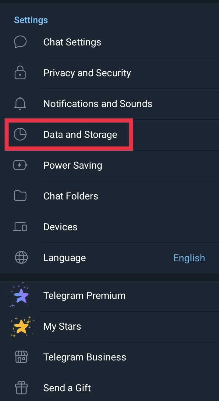 Telegram app settings