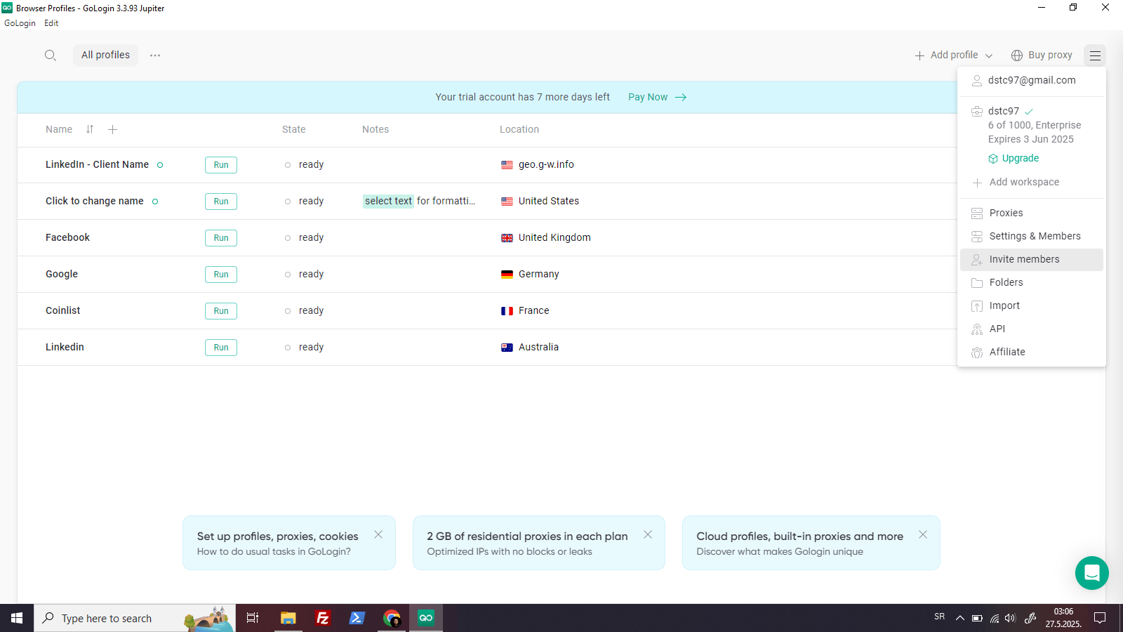 Gologin member inventation