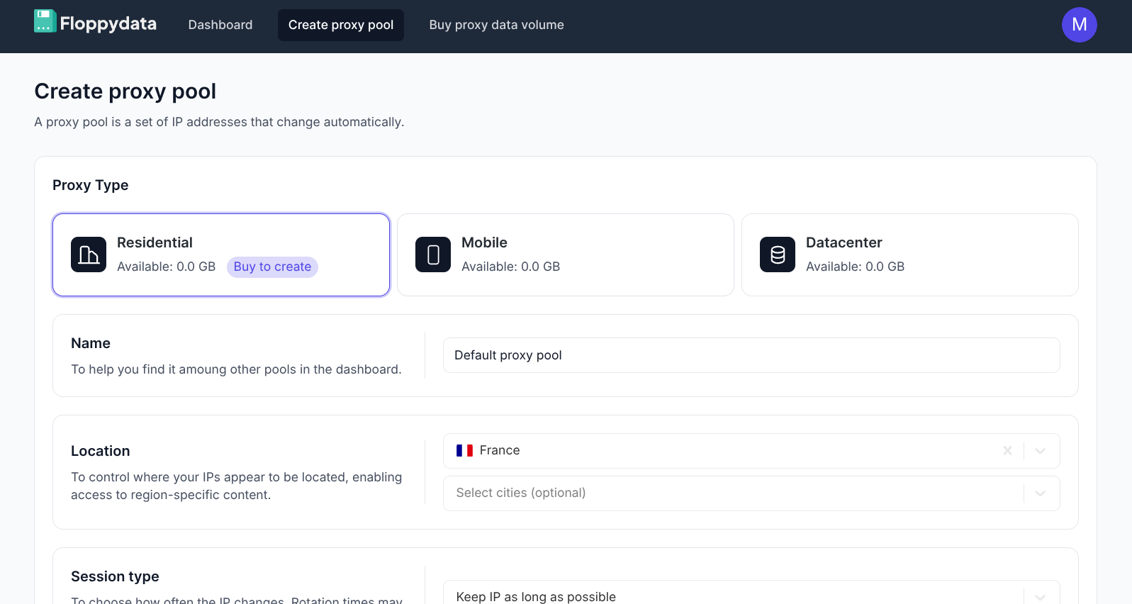 Floppydata create proxy pool