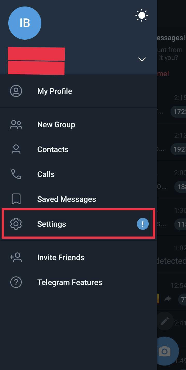 Telegram app settings
