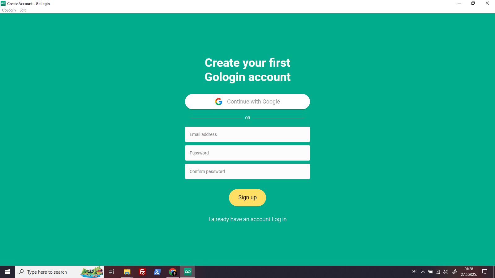 Gologin create account