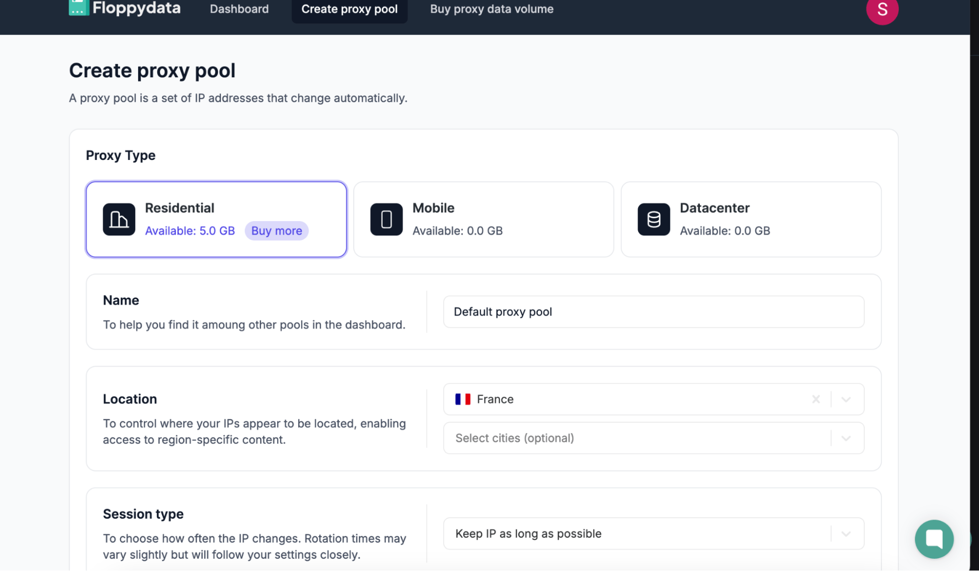 Floppydata create proxy pool