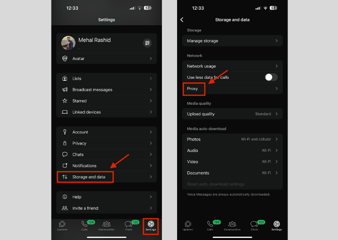 Настройки WhatsApp на iOS