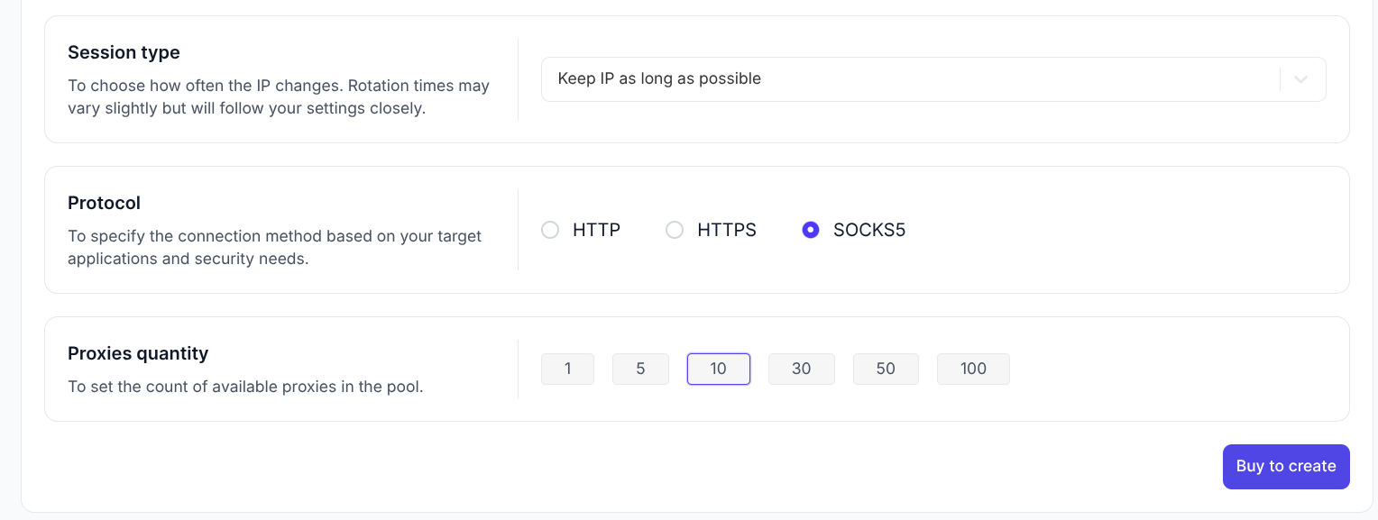 Floppydata proxy creating settings