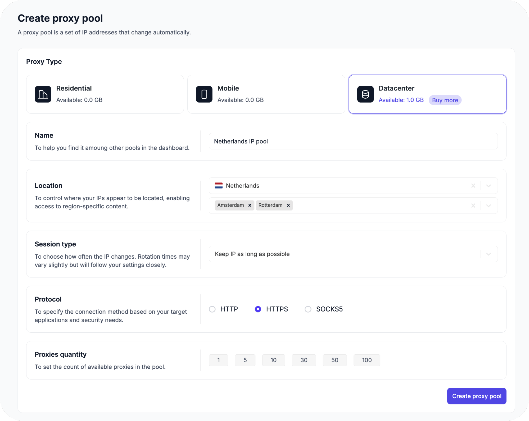Floppydata - create proxy pool