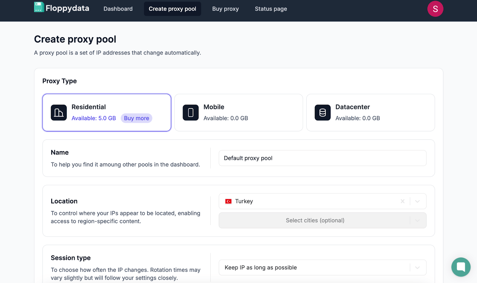 Floppydata dashboard