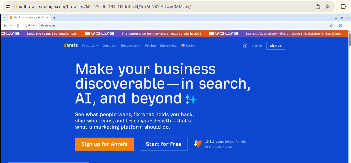Gologin ahrefs pofile