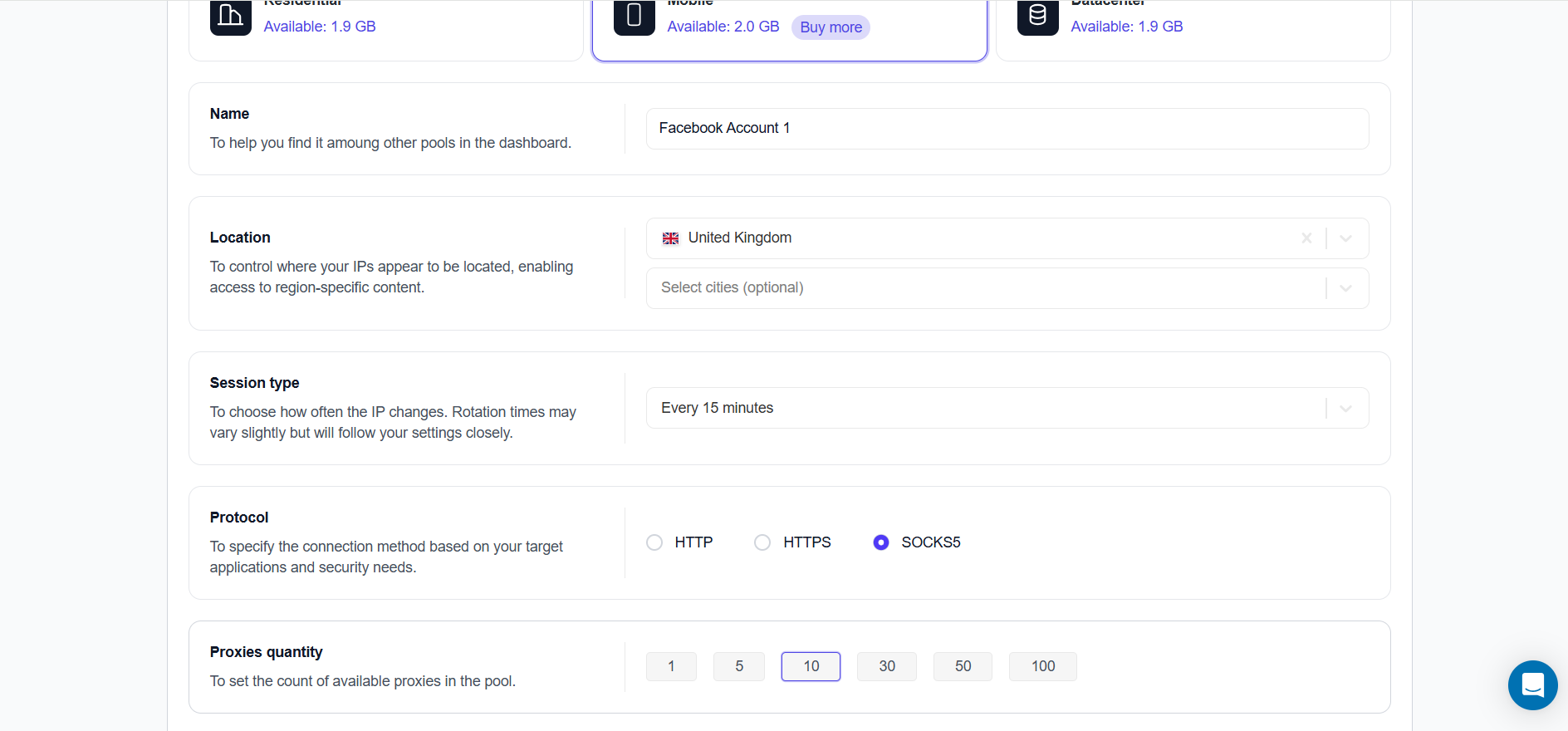 Floppydata create proxy pool choose proxies quantity 