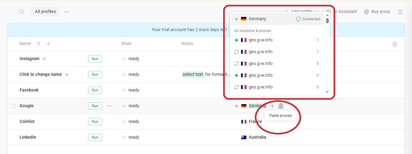 Gologin add proxy