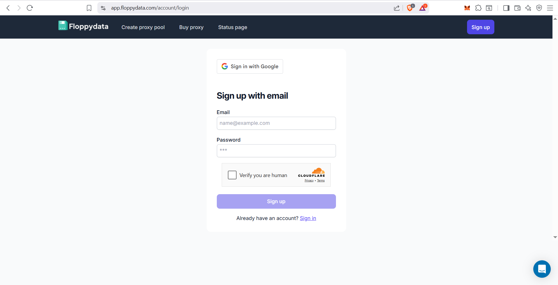 Floppydata sign in