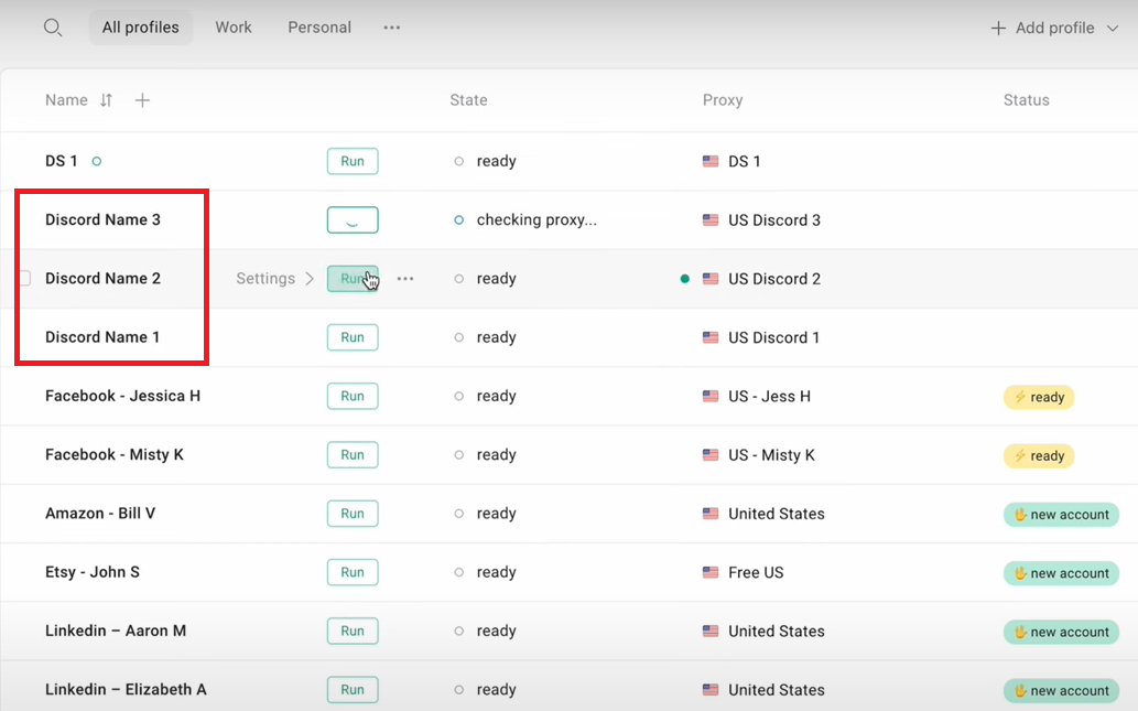 Gologin profile list