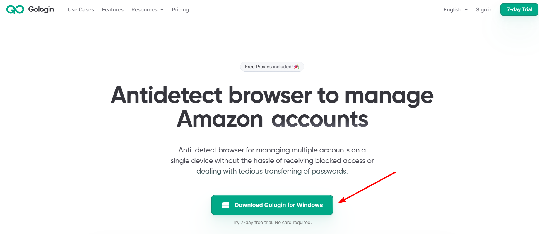Gologin main page