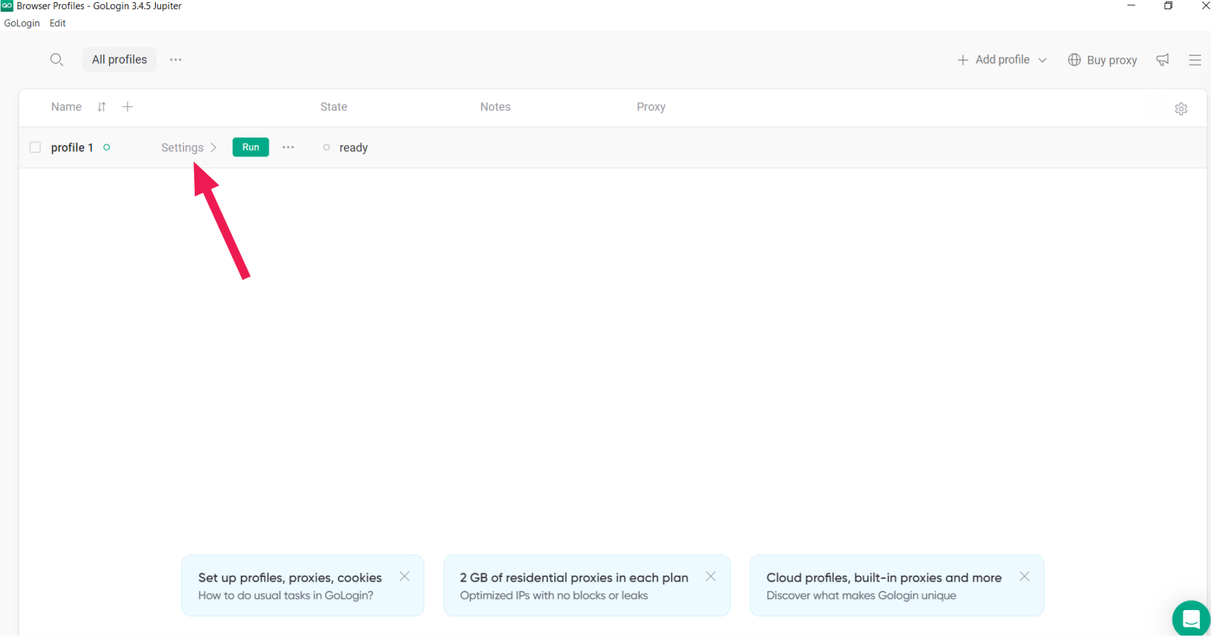 Gologin - Editing the Browser Profile