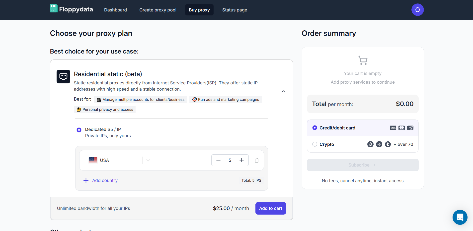 Floppydata - choose a proxy plan