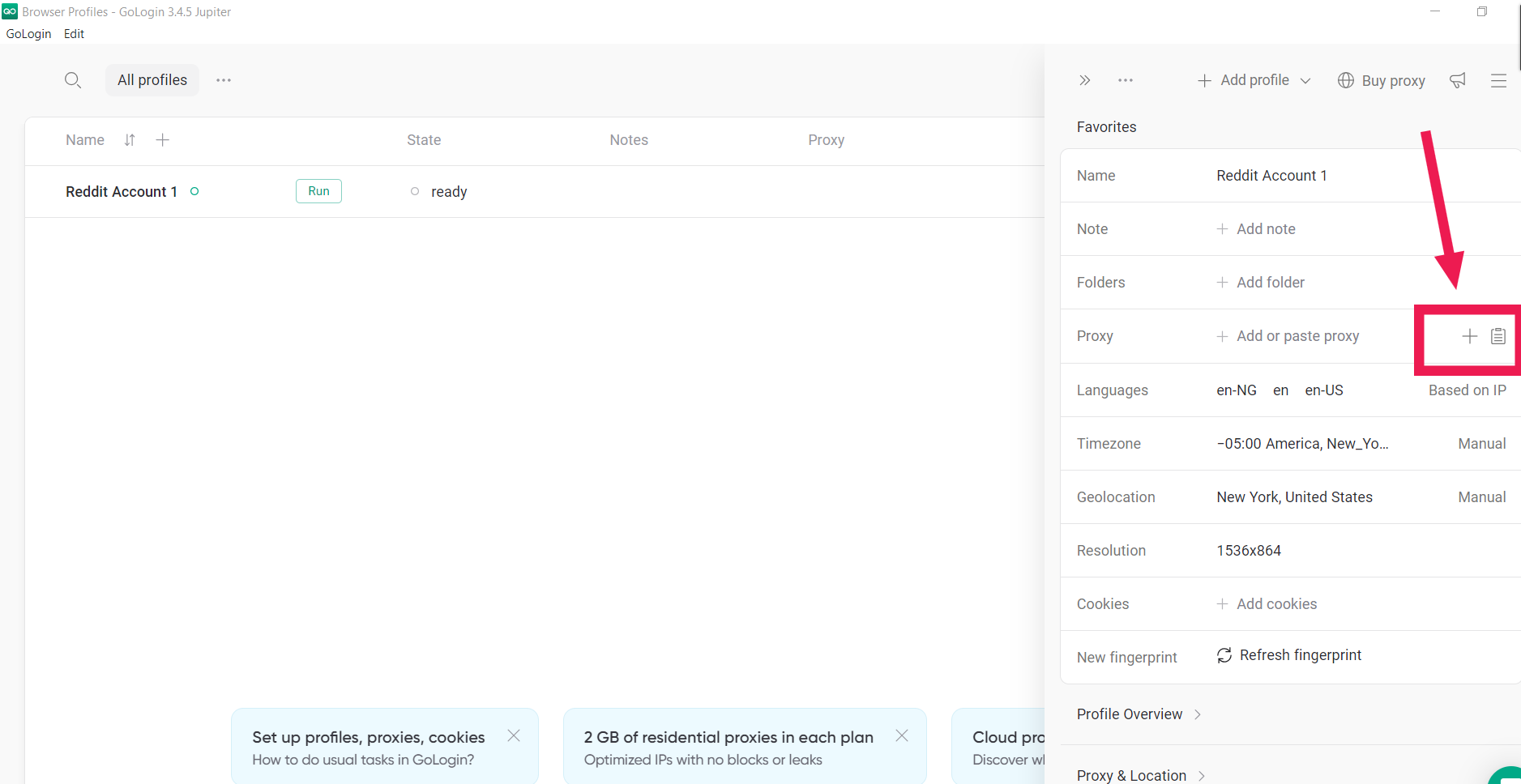 Gologin add proxy to profile