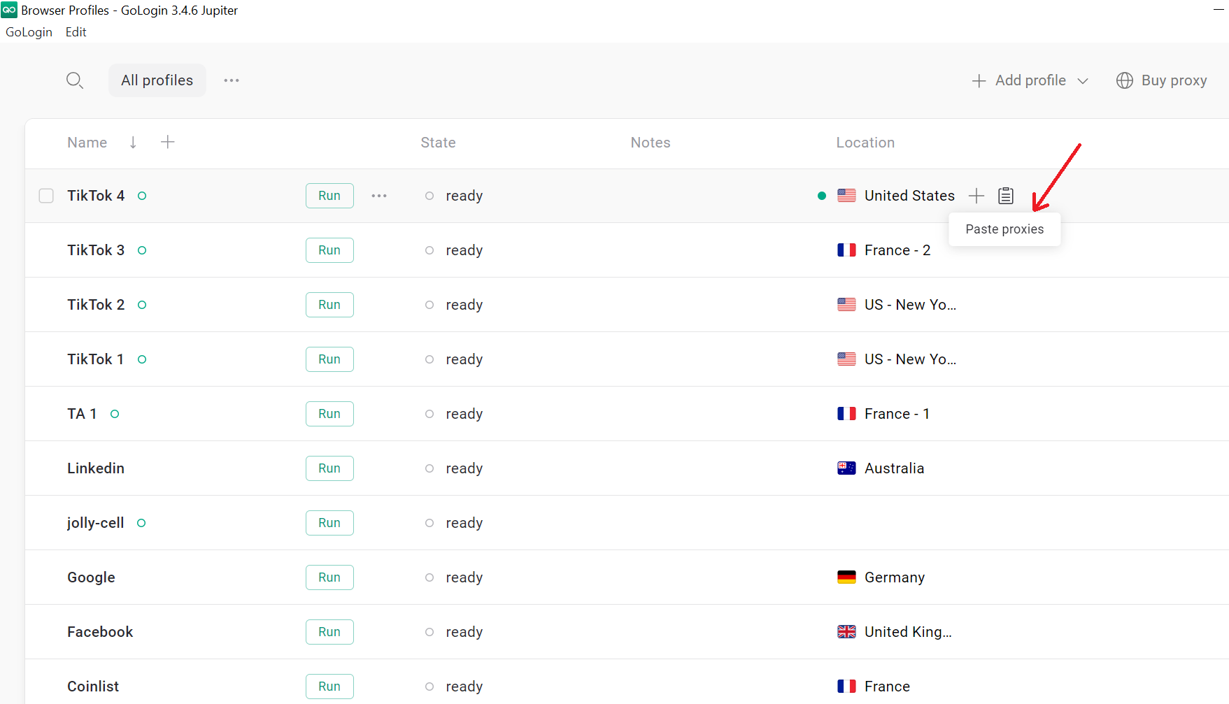 Gologin add proxies