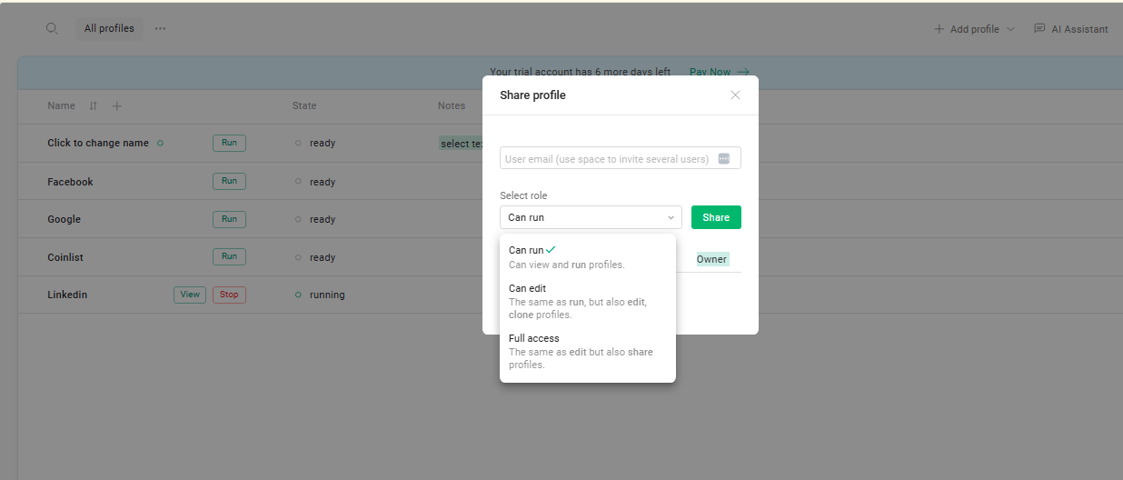 Gologin share profile
