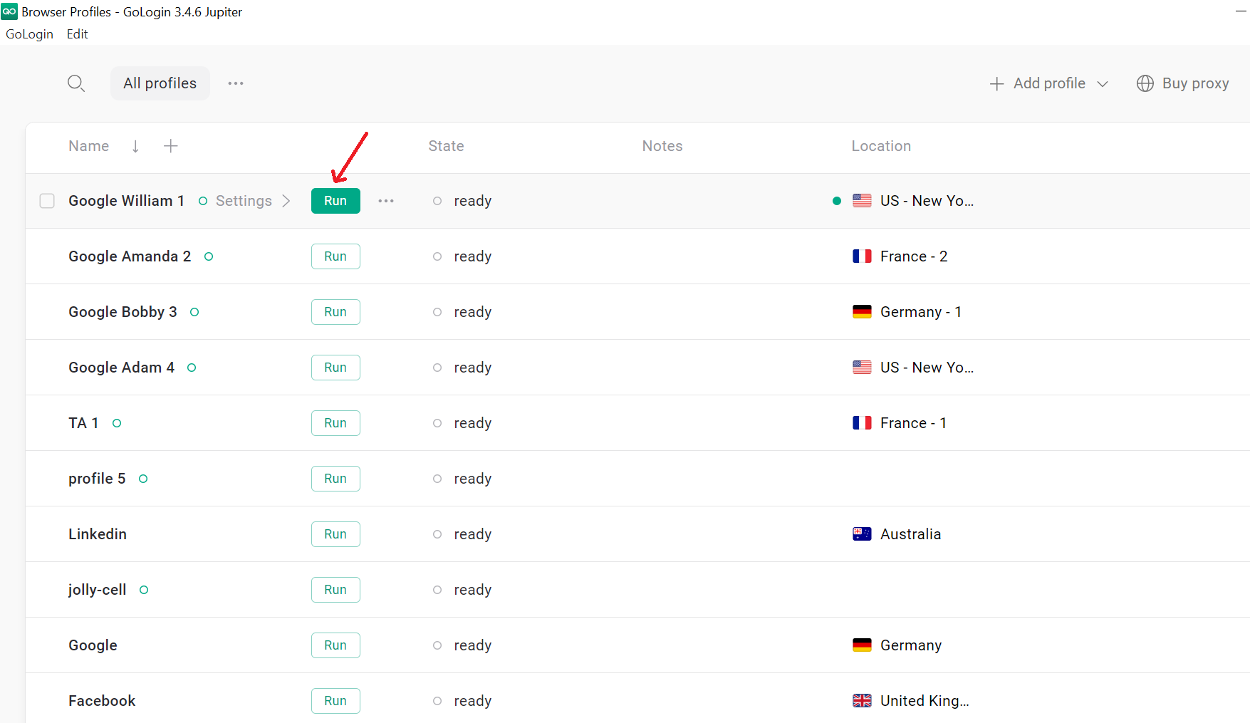 Gologin run Gmail profile