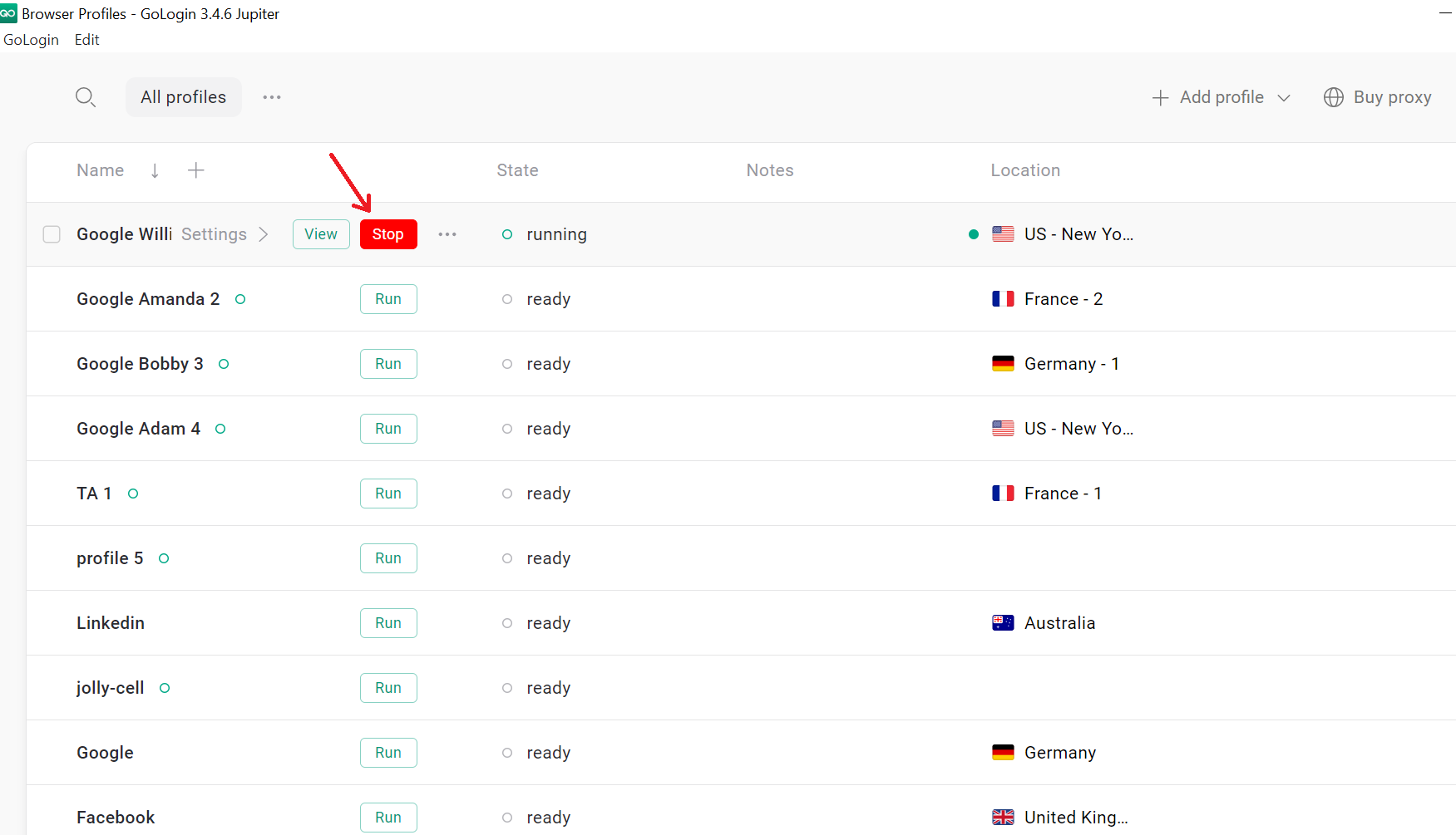Gologin stop profile