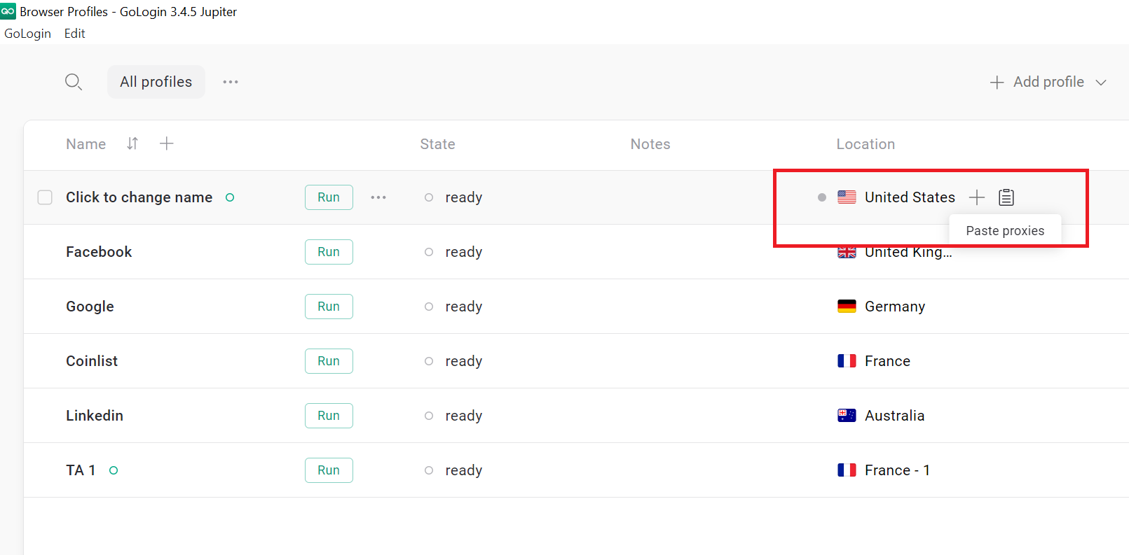 Gologin add proxies