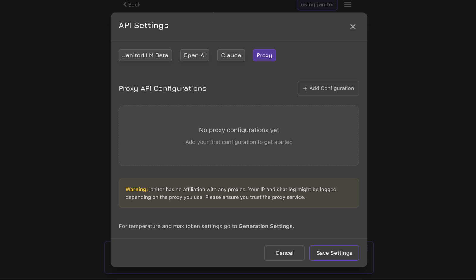 Настройки api Janitor AI
