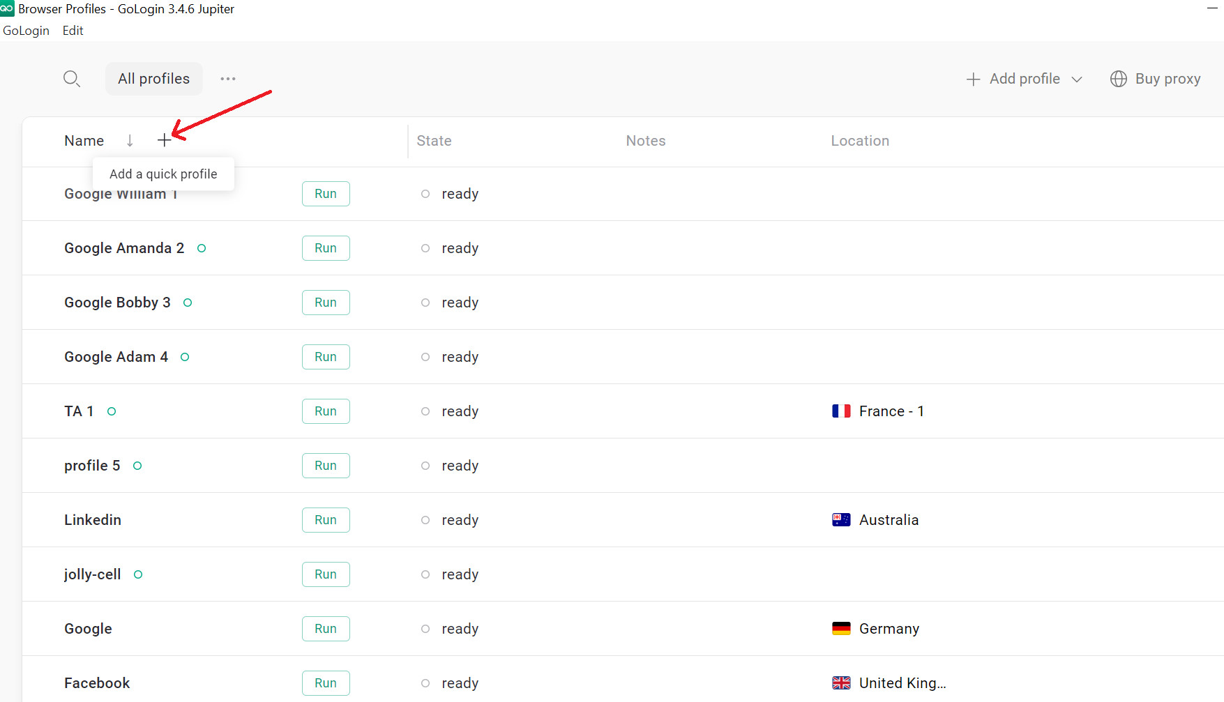 Gologin create profile