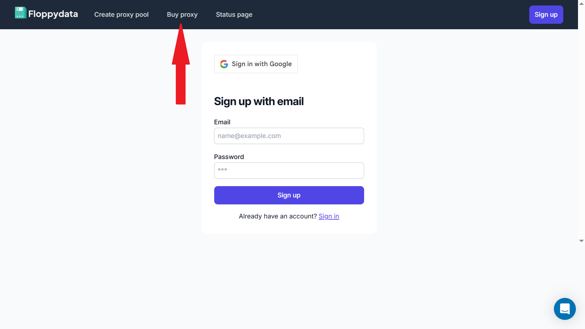 Floppydata sign up