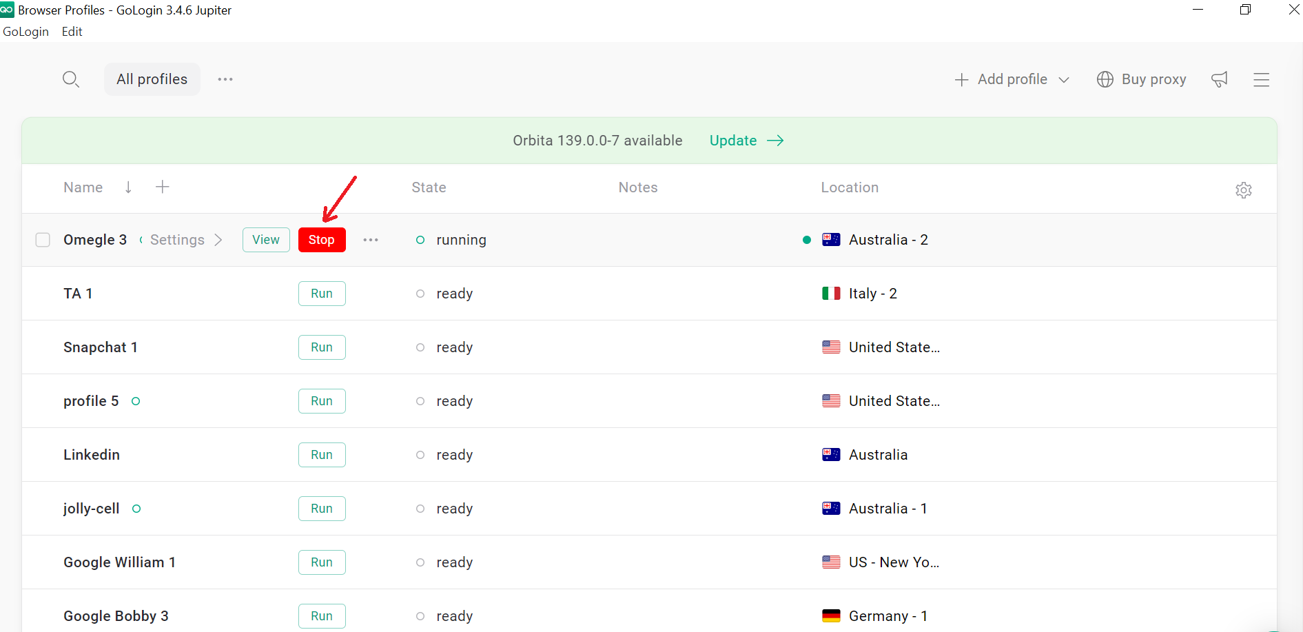 Gologin stop profile