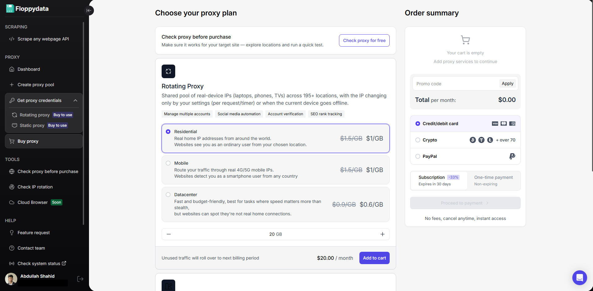 Floppydata dashboard