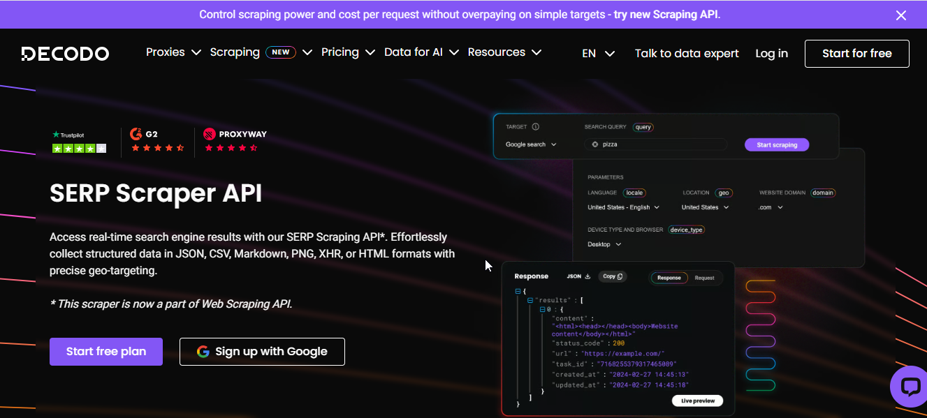 Decodo SERP Scraper API