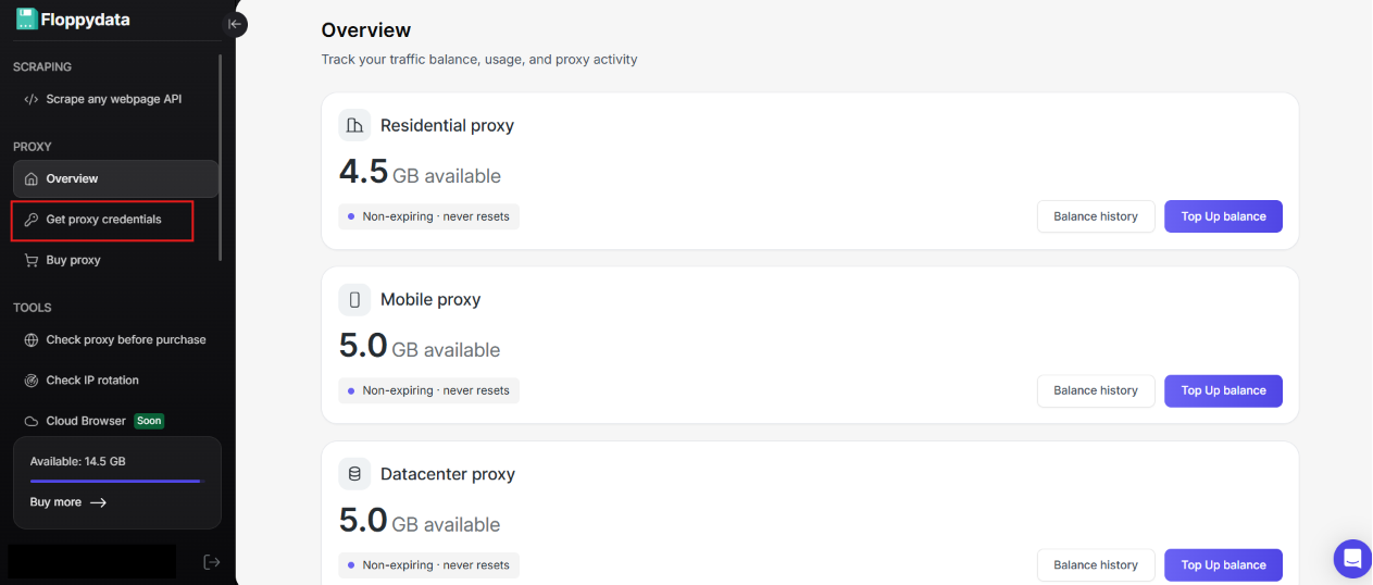 Get proxy credentials