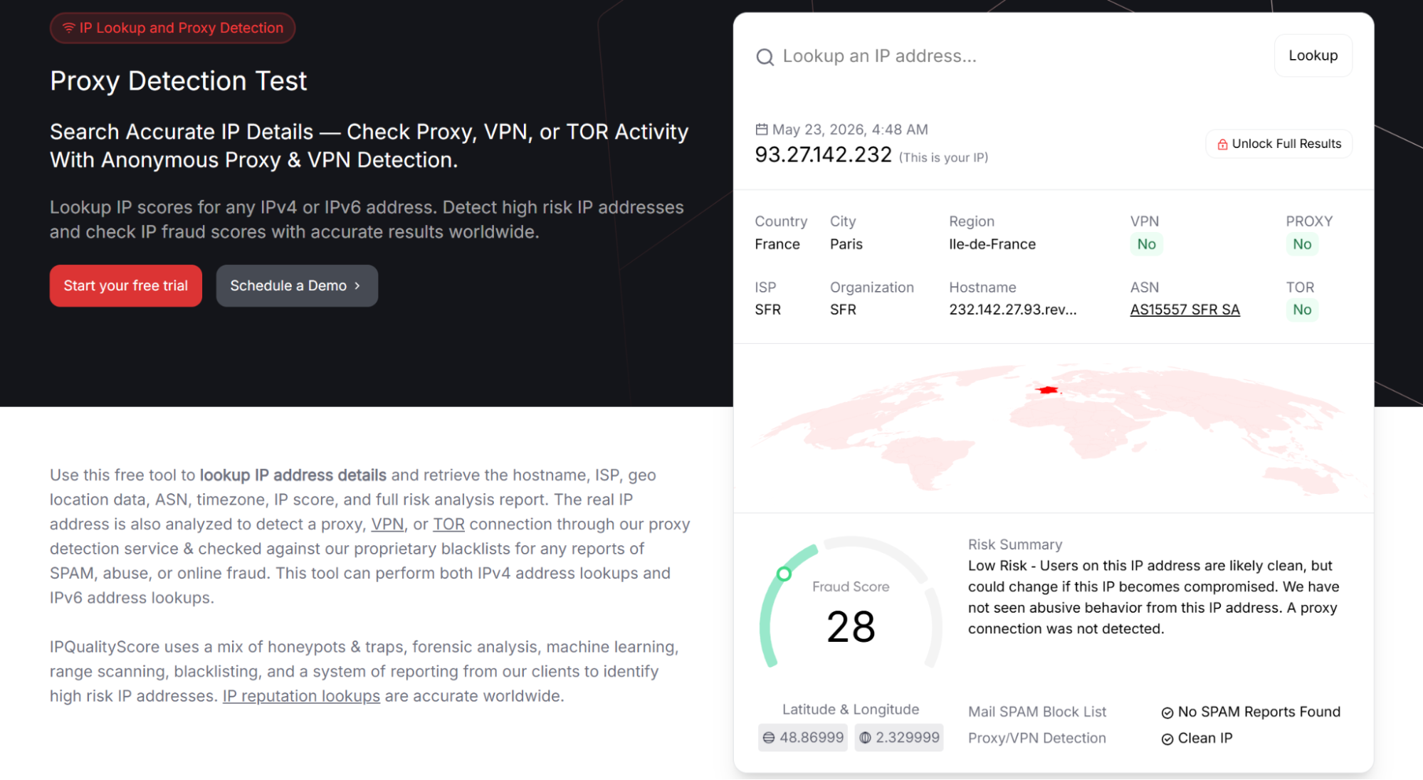 Proxy detection tool interface screenshot
