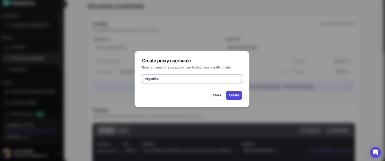 Proxy username creation interface