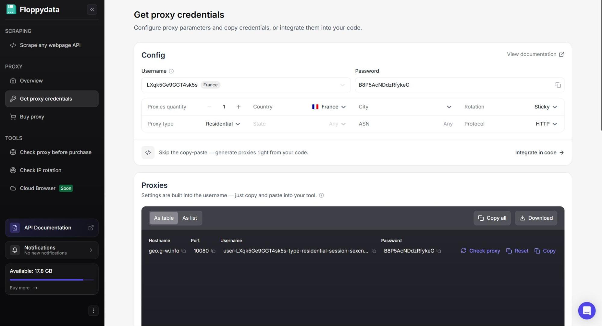 Get proxy credentials
