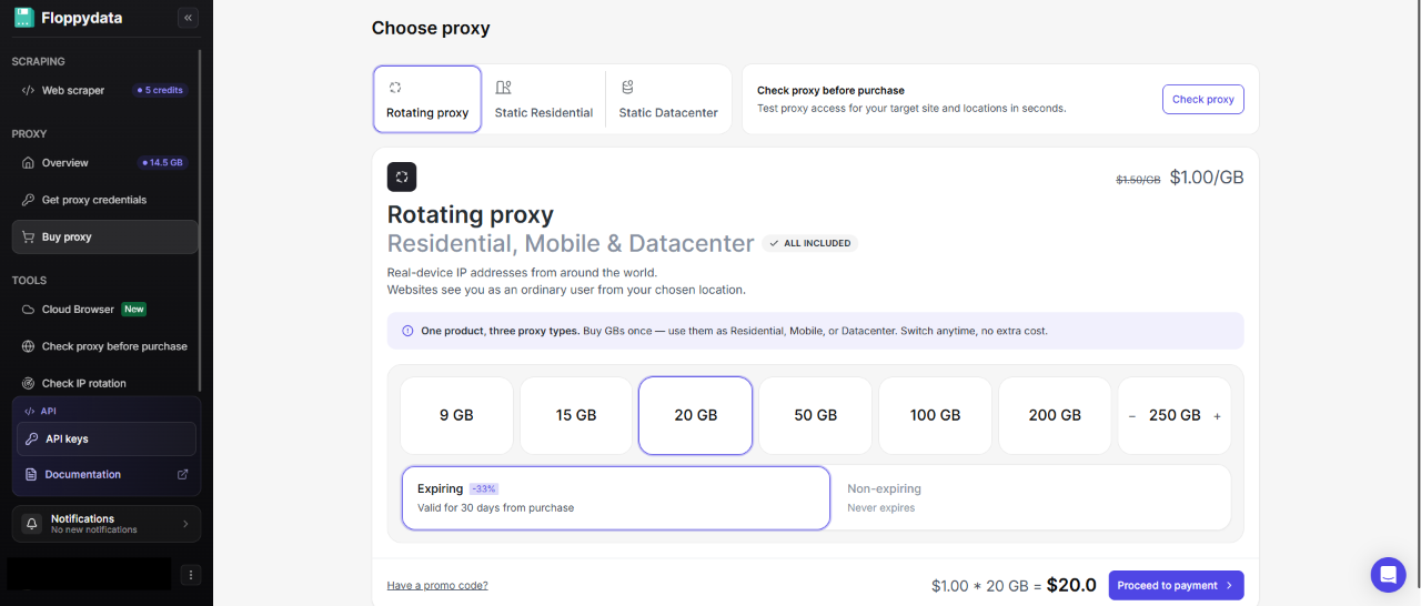 Floppydata proxy service advertisement