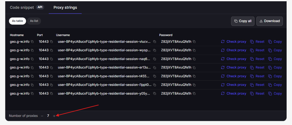 List of proxy strings displayed.
