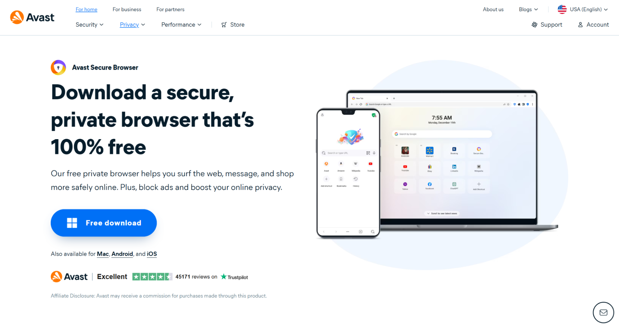 Avast browser promotion with devices