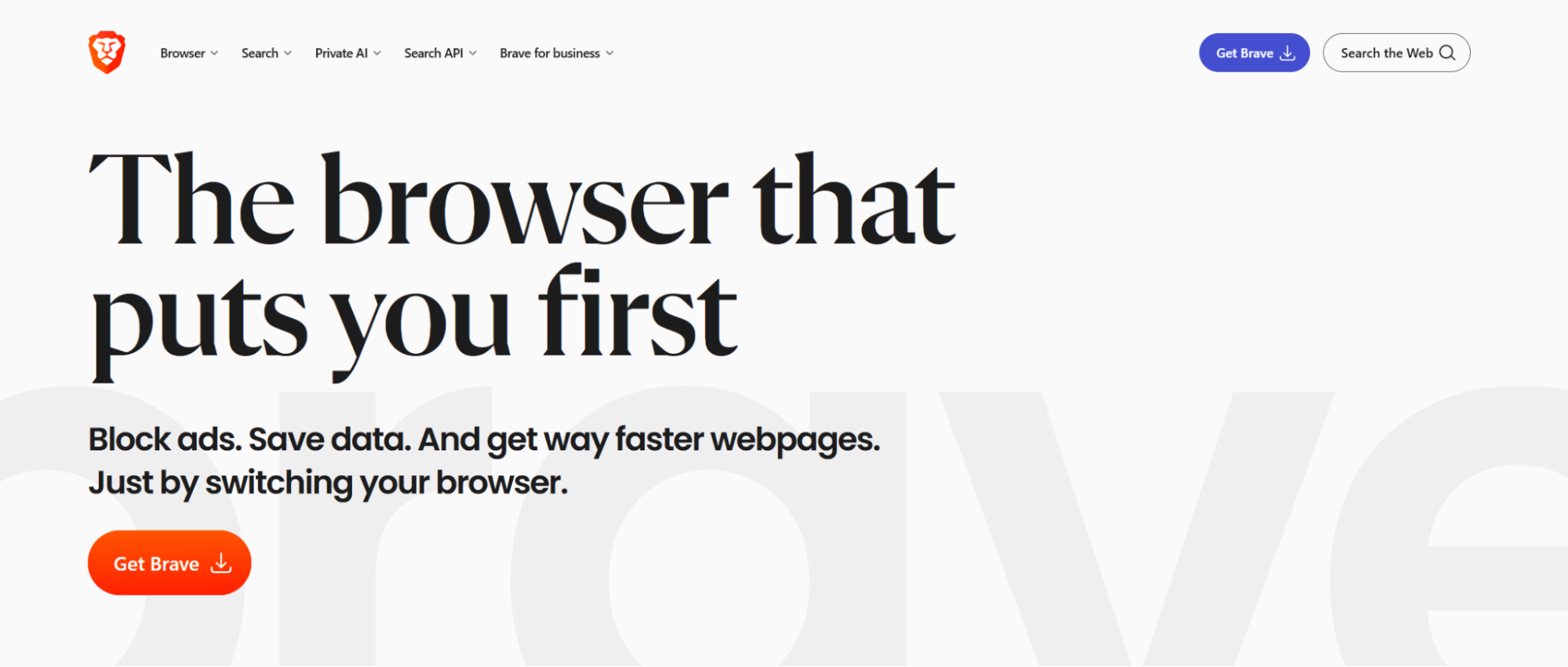 Brave browser promotional webpage