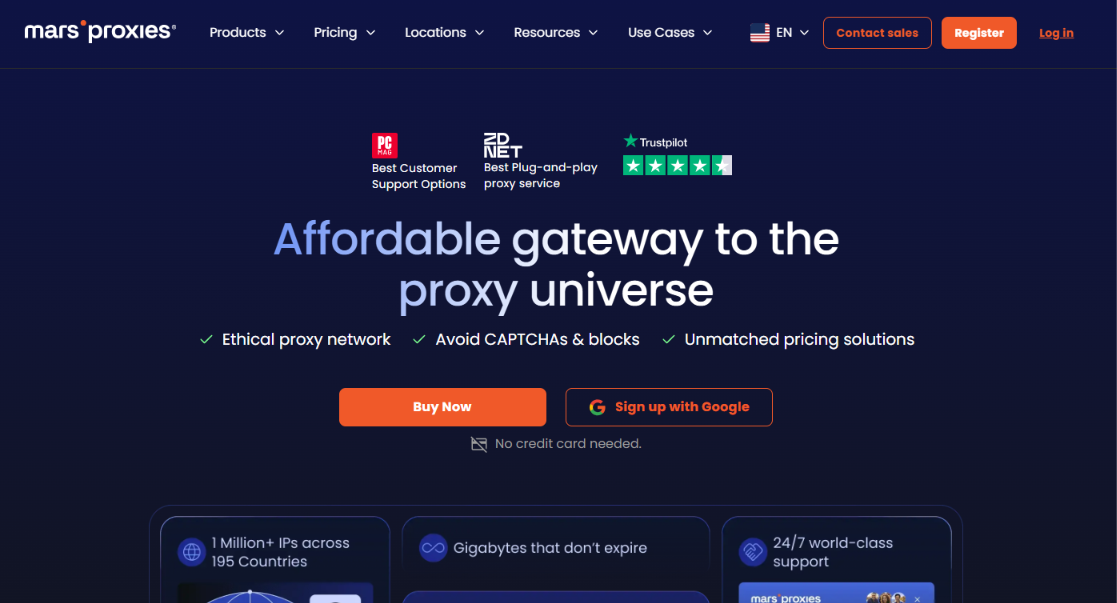 Proxy service promotional webpage design