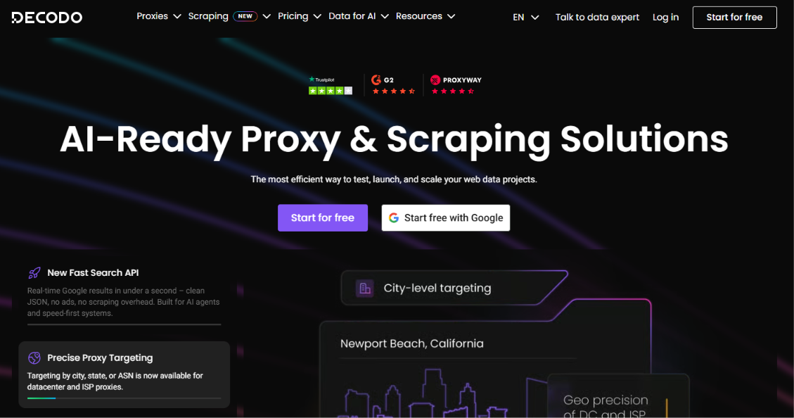 AI proxy and scraping solutions website