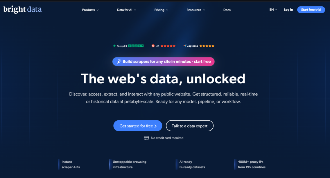 Website promoting data scraping services